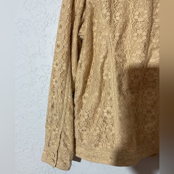 Denim & Co Buttery Yellow Lace Overlay Cotton Button Down Jacket Size Large - Picture 3 of 7